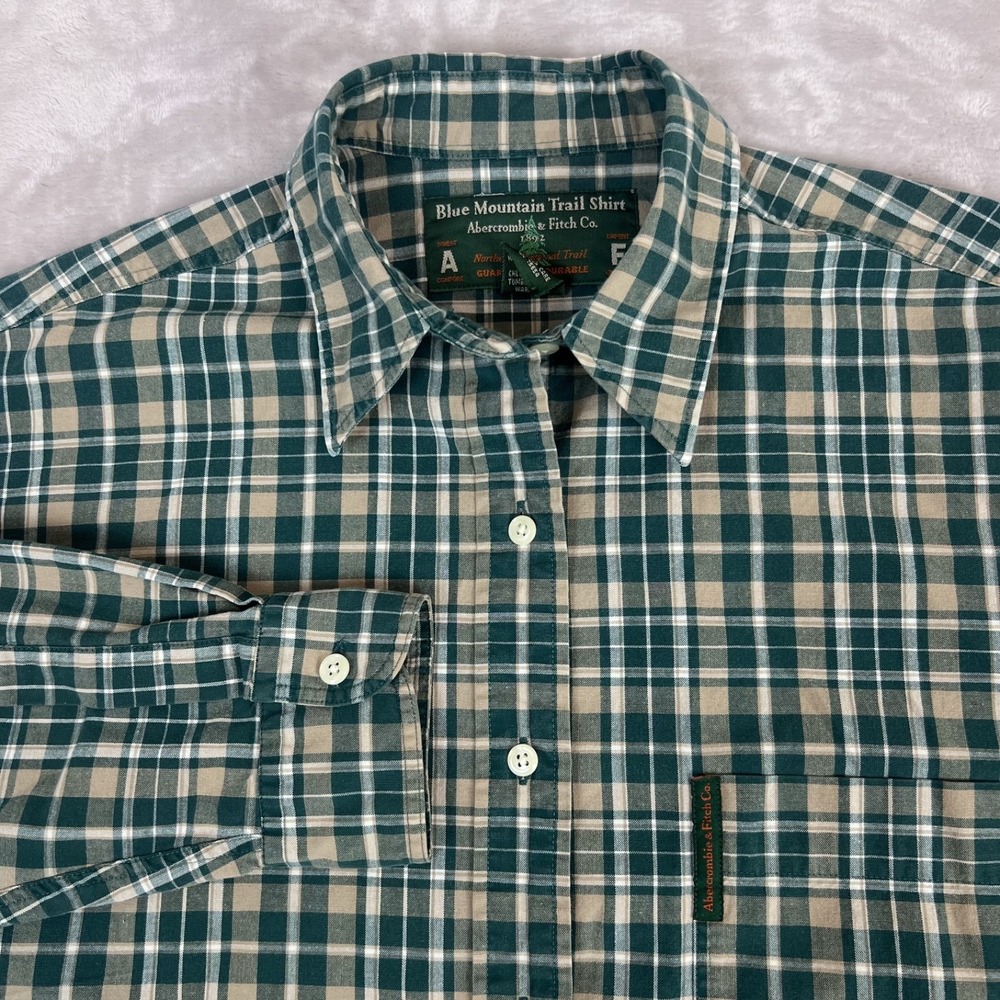 Vintage Abercrombie Fitch Shirt Mens Large Green Plaid Mountain Trail Gorpcore